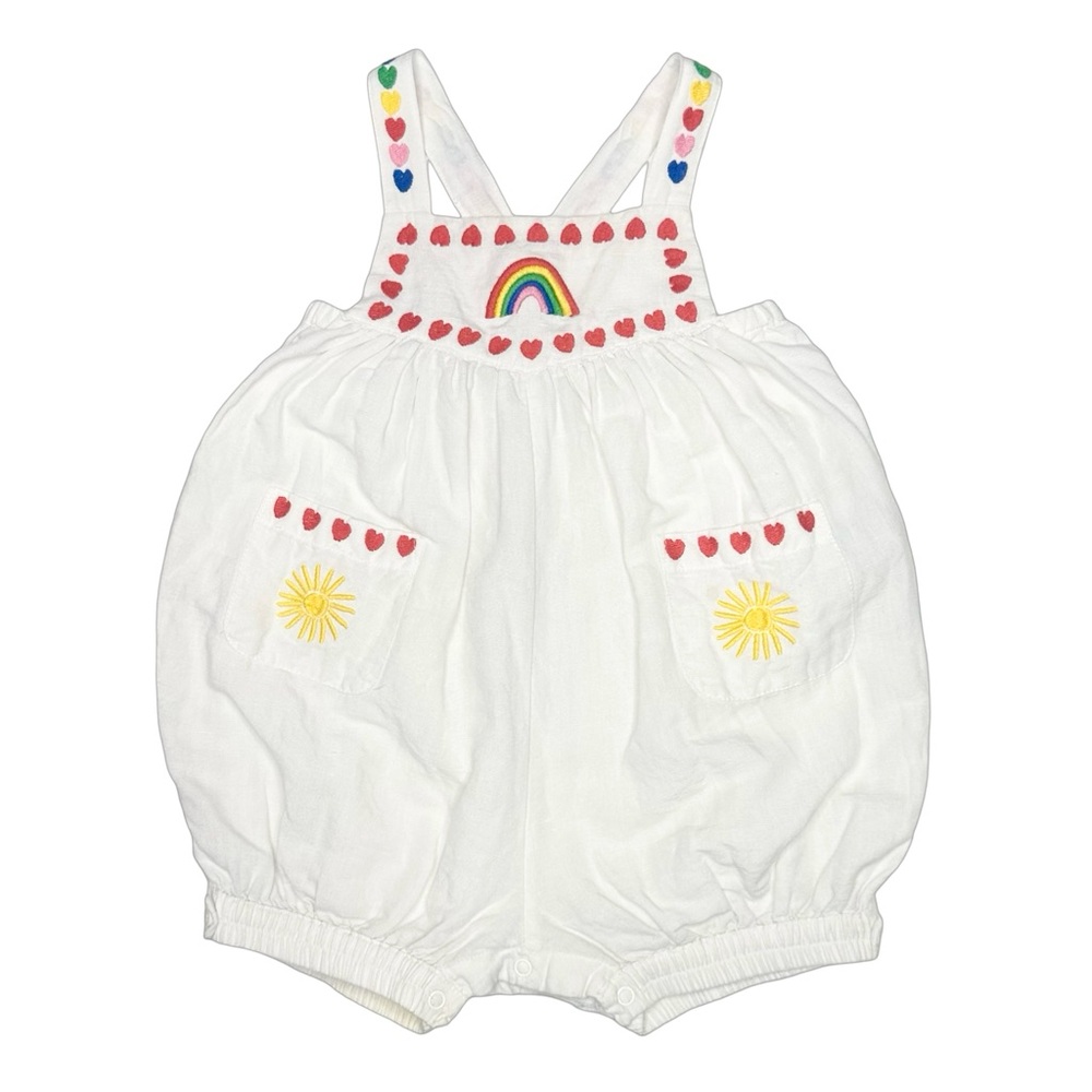 Stella McCartney Heart & Rainbow Embroidered Linen & Cotton Romper